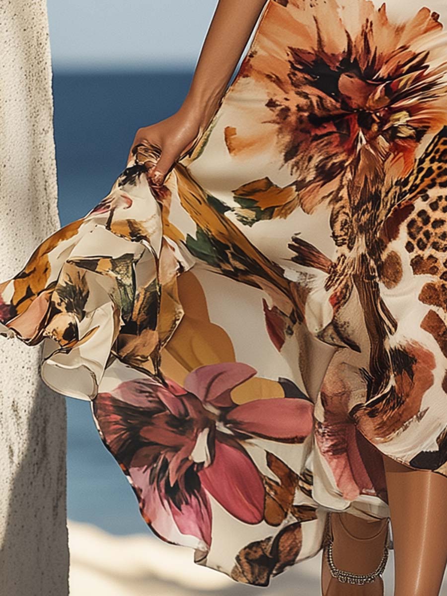 ANNEGRET I BLUMENPRINT HALTERNECK-MIDIKLEID