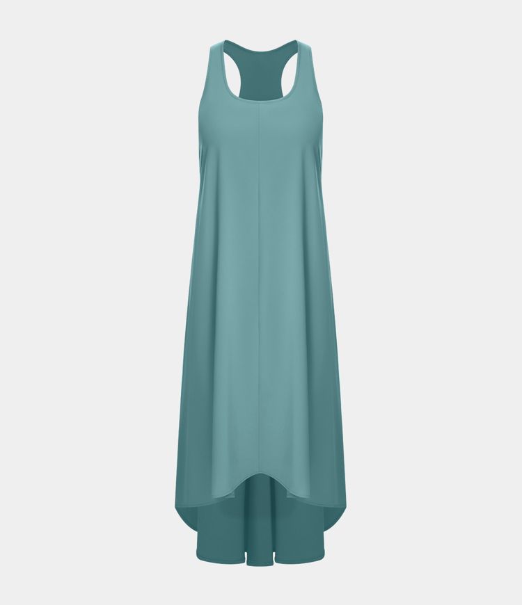 Breezeful™ Rückenfreies, fließendes Midi-Freizeitkleid mit Racerback, Seitentaschen und High-Low-Design - schnelltrocknend