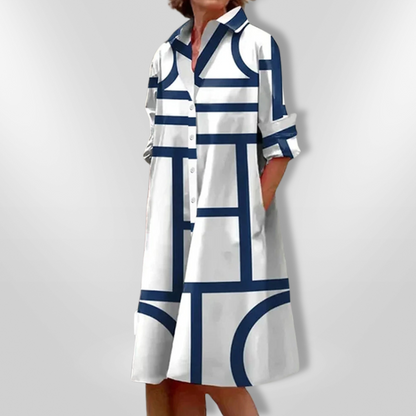 Helena | Midi Kleid mit Geometrischem Muster
