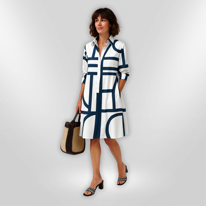 Helena | Midi Kleid mit Geometrischem Muster