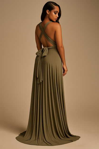 Elegantes Maxi-Kleid – Sexy V-Ausschnitt, mit Bindegürtel