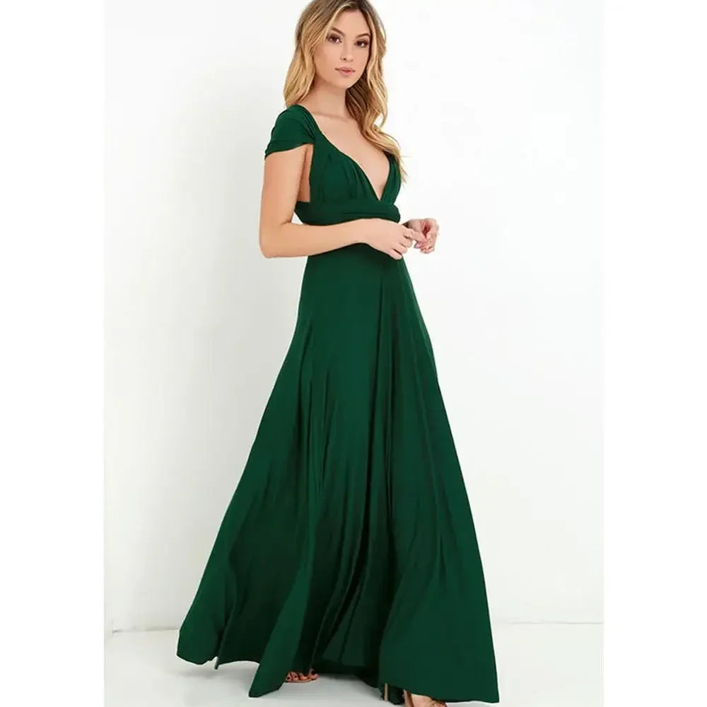 Elegantes Maxi-Kleid – Sexy V-Ausschnitt, mit Bindegürtel