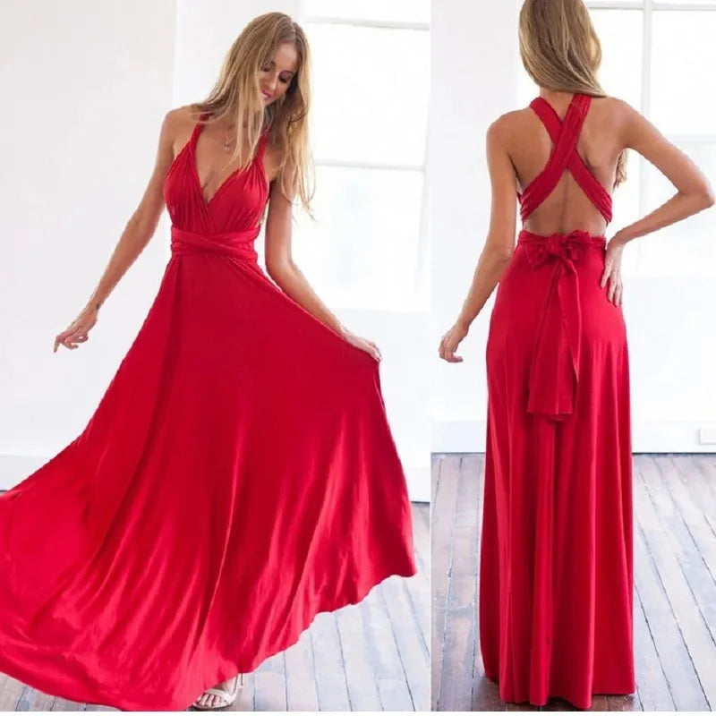 Elegantes Maxi-Kleid – Sexy V-Ausschnitt, mit Bindegürtel
