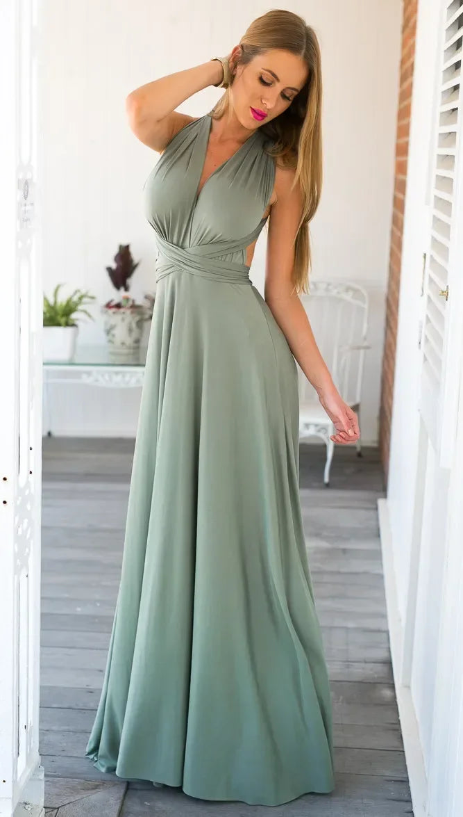 Elegantes Maxi-Kleid – Sexy V-Ausschnitt, mit Bindegürtel