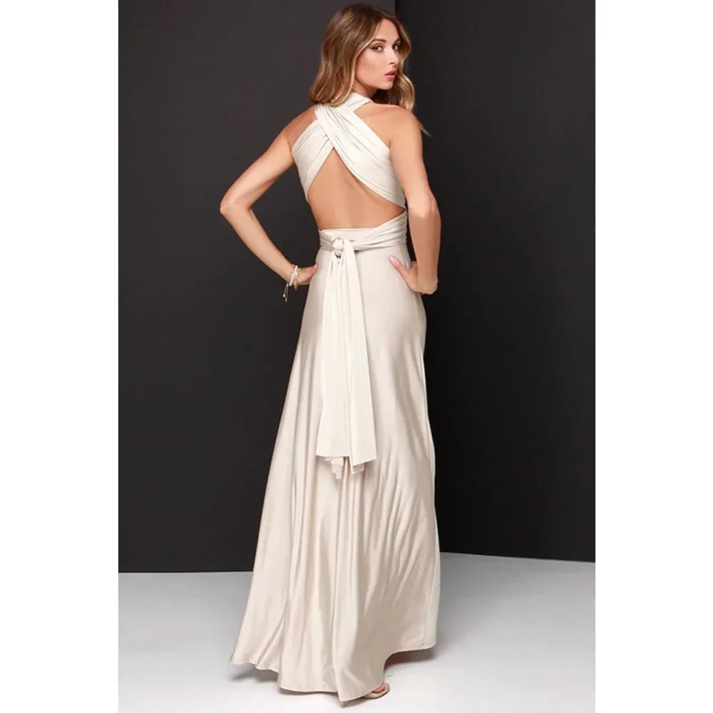 Elegantes Maxi-Kleid – Sexy V-Ausschnitt, mit Bindegürtel