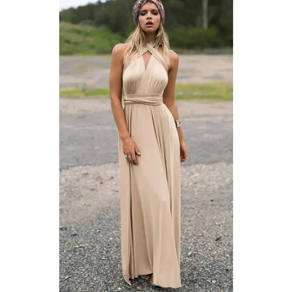 Elegantes Maxi-Kleid – Sexy V-Ausschnitt, mit Bindegürtel