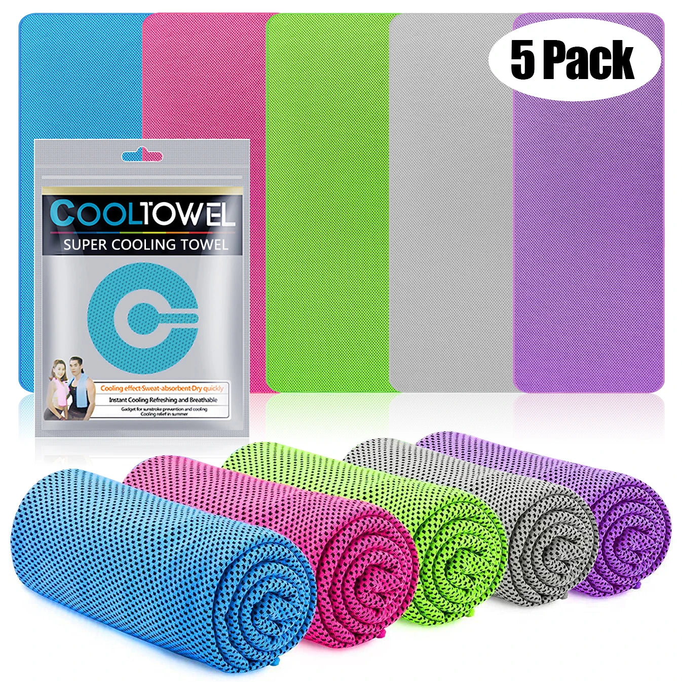 5er-Pack Kühlhandtücher – Erfrischende Schweißhandtücher für Hals und Gesicht | Ideal für Yoga, Camping, Laufen, Fitness und mehr!