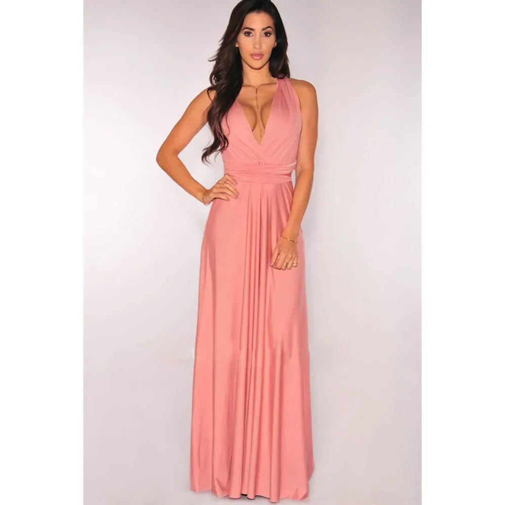 Elegantes Maxi-Kleid – Sexy V-Ausschnitt, mit Bindegürtel
