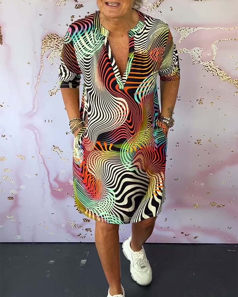 Larionne - Farbige V-Hals-Kleid